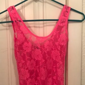 Neon Pink Lace Leotard